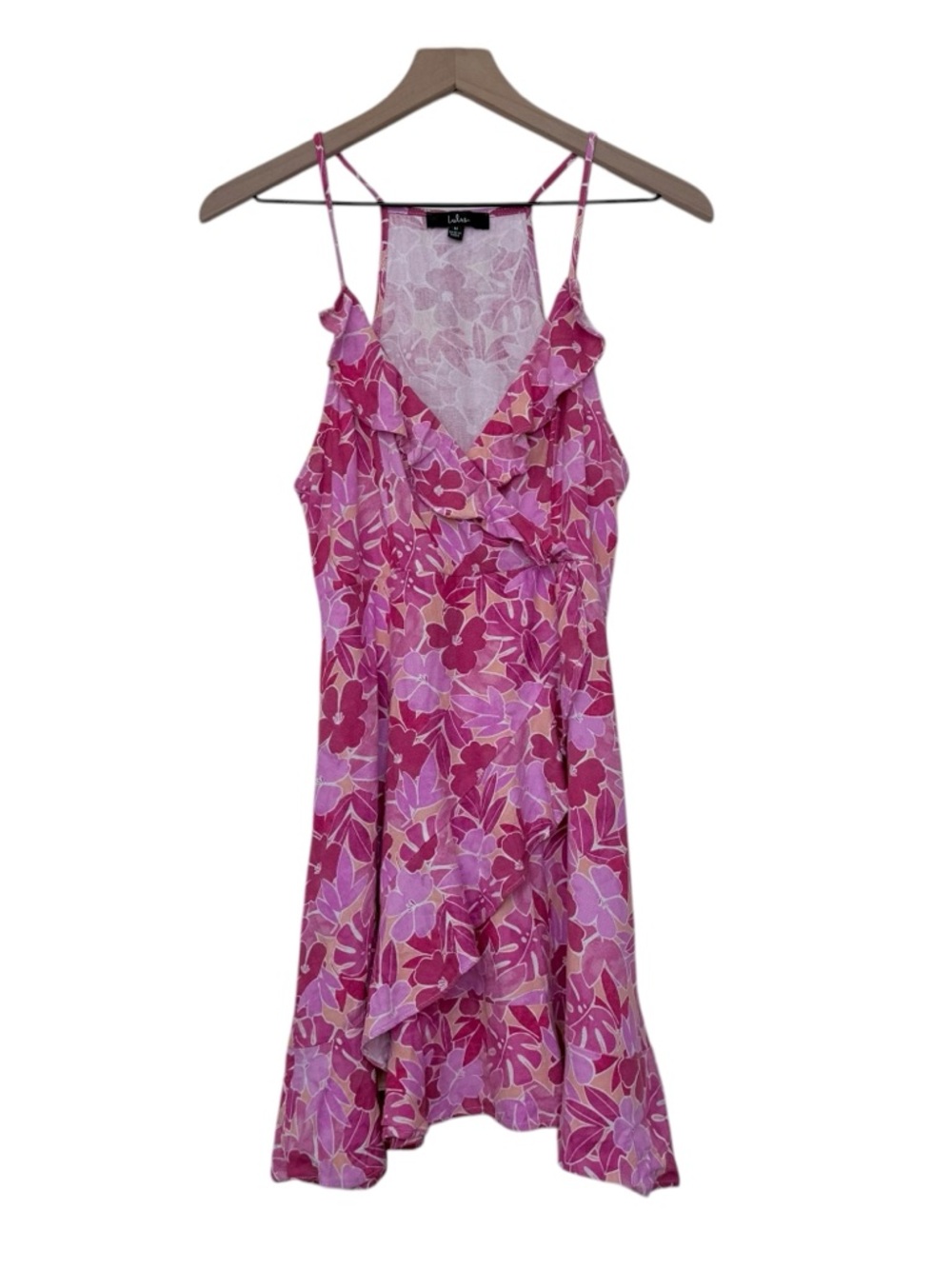Lulus Medium Divine Destinations Tropical Ruffled Faux Wrap Mini Dress Vacation